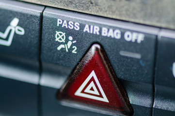 Passenger air bag warning light on the dashboard of a Mercedes