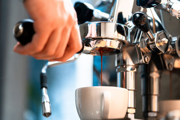 Man Preparing Coffee At Kitchen, Not Leaving Home. Good Coffee Prepared At home. Living And Working In Quarantine