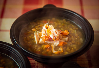 hot soup in a disposable container,for delivery of food at home