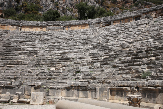 A place of entertainment and vivid spectacles since the Roman Empire, an ancient amphitheater in the antique city of Myra.