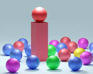 Leadership. Conceptual image of a leader and subordinates. Business teamwork. Balloons.
