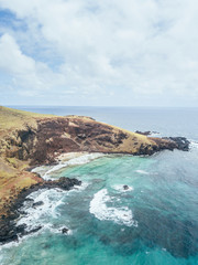 Fototapeta na wymiar Aerial Drone View Easter Island Isla de Pascua Coast in Chile, Polynesian Island on Pacific Ocean