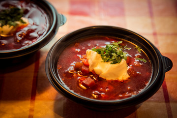 hot soup in a disposable container,for delivery of food at home
