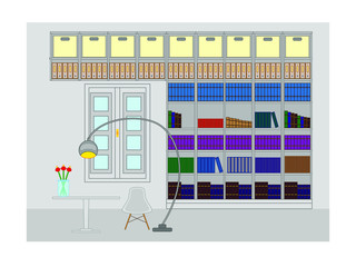 home room with library on white background
