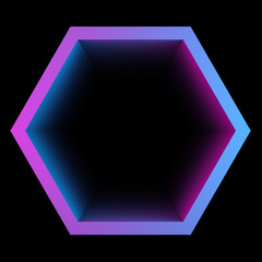 hexagon frame in pink-blue gradient - obrazy, fototapety, plakaty