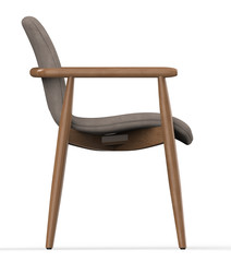 Modern chair with textile seat and wooden legs on white background. 3d render