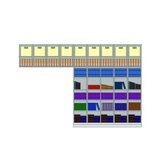 bookshelf full of books white background