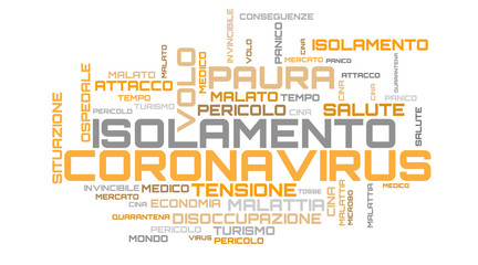 Obraz premium Italian language COVID-19 word collage on white background
