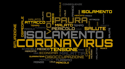 Italian language coronavirus topic word cloud illustration