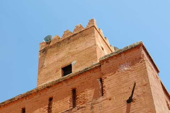 Loudhailer to call people to prayer on the top of a Minaret of a Mosque in Marrakech, Morocco