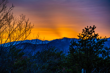 orange sunrise in the mountains