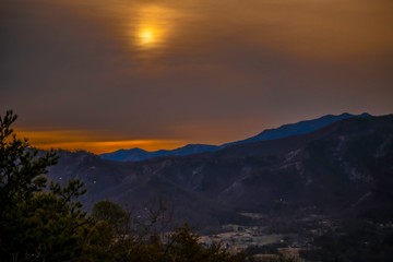 Fototapeta na wymiar orange mountain sunrise
