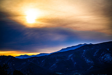 panoramic sunrise in the mountains