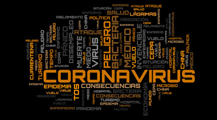 COVID-19 modern word cloud concept on spanish language