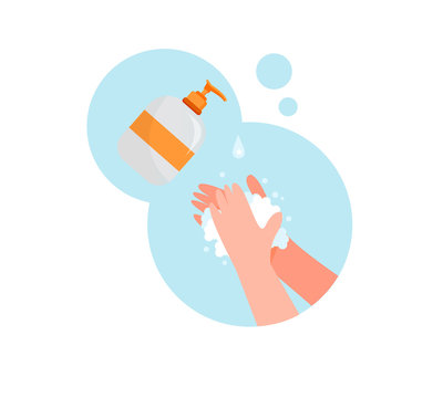 Wash hands with soap illustration. Palm to palm round isolated on the white background
