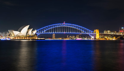 Naklejka premium Sydney Harbour Bridge at night, Vivid Sydney, Australia