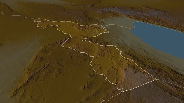 Chitipa, district with its capital, zoomed and extruded on the relief map of Malawi in the conformal Stereographic projection. Animation 3D