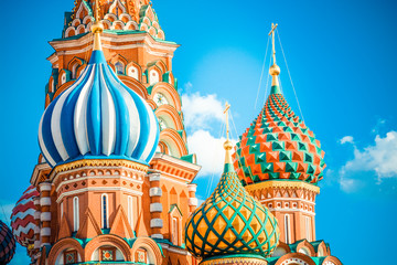 Fragment of the famous of St. Basil's Cathedral on Red square, Moscow, Russia