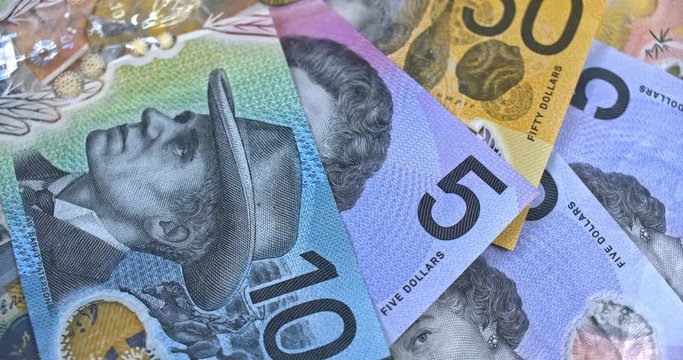 Australian dollar mix AUD banknotes close up