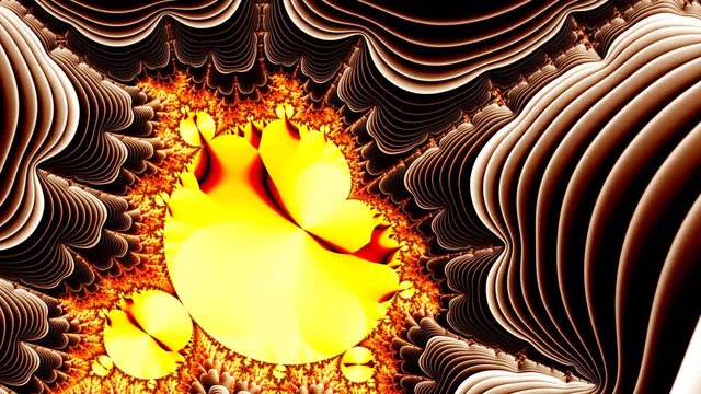 Yellow Red fractal sequence patterns 3D. 4k Abstract multicolored motion graphics background. Or for yoga, clubs, shows, mandala, fractal animation. Beautiful bright ornament.