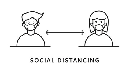 Social distancing icon. Keep the 1-2 meter distance. Coronovirus epidemic protective. Flat line style. Vector illustration	