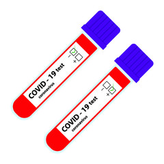 New coronavirus blood test tubes. Negative and positive result test tubes. Pandemic covid 19 test. Isolated vector illustration