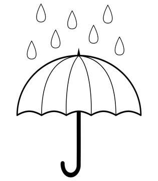 Umbrella in rain outline. Coloring book page for children. Vector illustration isolated on white.