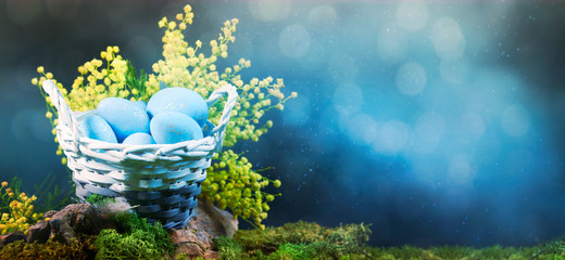 Ester background with colorful easter eggs