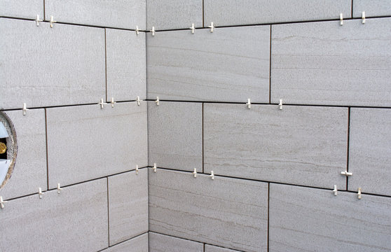 New Shower Installation Tiles With Tile Spacers 