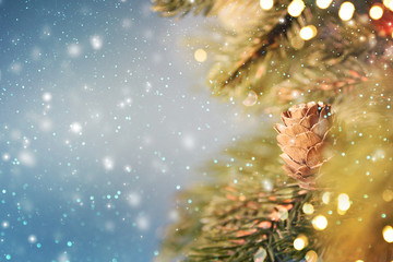 Christmas Ornament On Wooden Background With Snowflakes, Greeting card Merry Christmas and Happy New Year