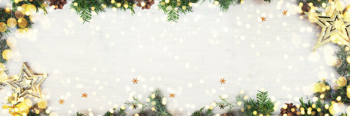 Christmas background on the white wooden desk