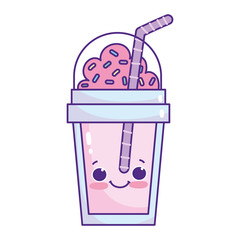 cute food frappe with straw sweet dessert kawaii cartoon isolated design