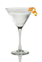 Martini with orange twist. Dry Martini with a citrus spiral peel as garnish.