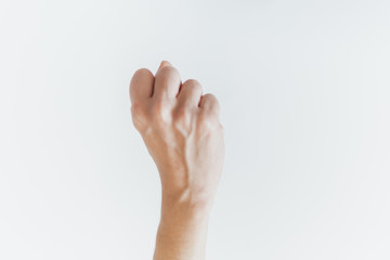 Punho, m&atilde;o fechada de mulher branca