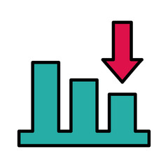 statistics bars with arrow down line and fill style icon