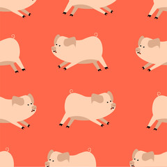 Seamless pattern of cute mini pigs on a soft background