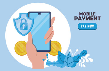 payment online technology with smartphone and coins dollars