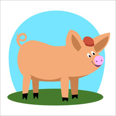 Vector illustration of a cute mini pig in cartoon style isolated on white background.