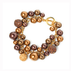 Women`s wrist bracelet of purple and golden beads