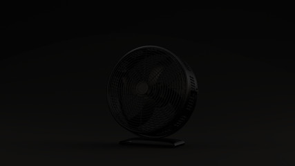 Black Office Cooling Fan Floor Black Background 3d illustration 3d render