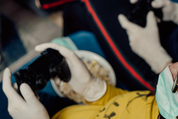 A couple staying together at home, isolated because of pandemic disease COVID-19