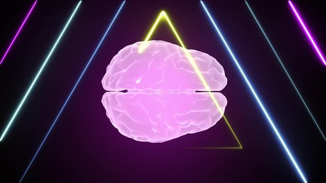 3d brain animation and neon effects, creative animation. Infinite loopable.
