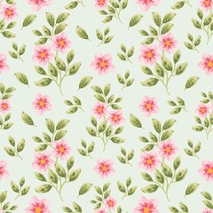 Beautiful summer and spring dog-rose flower seamless pattern. Creative flower and leaf elements for fabric, textile, paper wrappers, greeting card, garden party invitation, romantic events.