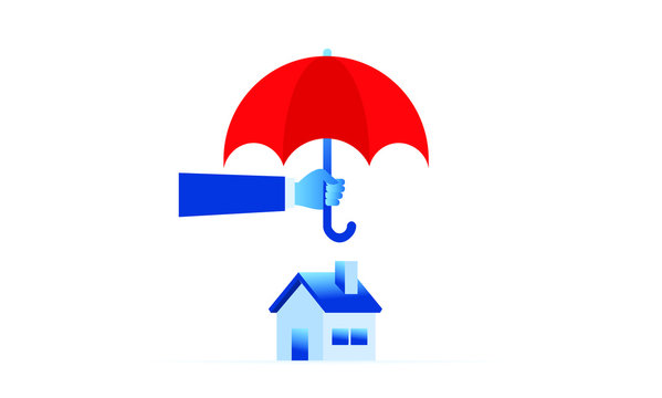 Home Protection Big Hand Holding Red Umbrella For Protecting Tiny House