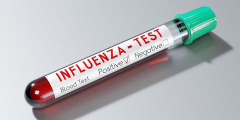 Obraz premium Influenza virus - test tube, blood test - 3D illustration