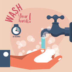 wash your hands campaign poster with water tap