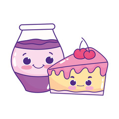 cute food slice cake and jar with jam sweet dessert pastry cartoon isolated design