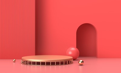 3D rendered red geometry commercial background.