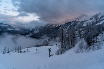Fototapeta na wymiar winter in the mountains sunset