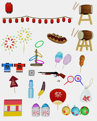 日本の夏のお祭りセット素材